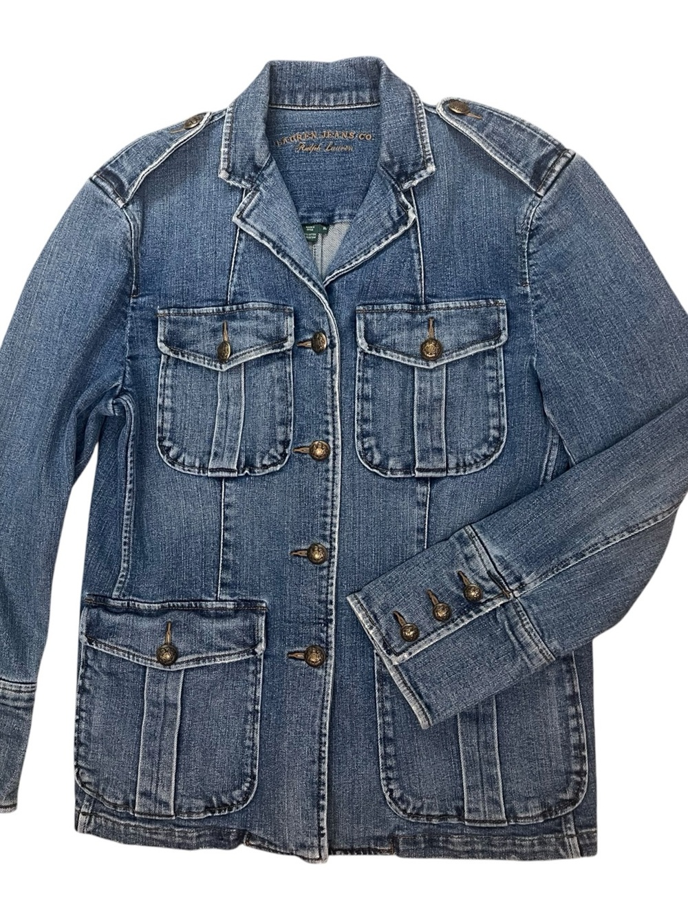 Vintage Ralph Lauren Jeans Co. Denim Chore Jacket Womens XL Military Utility - Picture 7 of 14